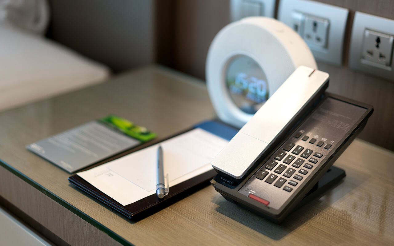 Hotel telephone on an end-table 