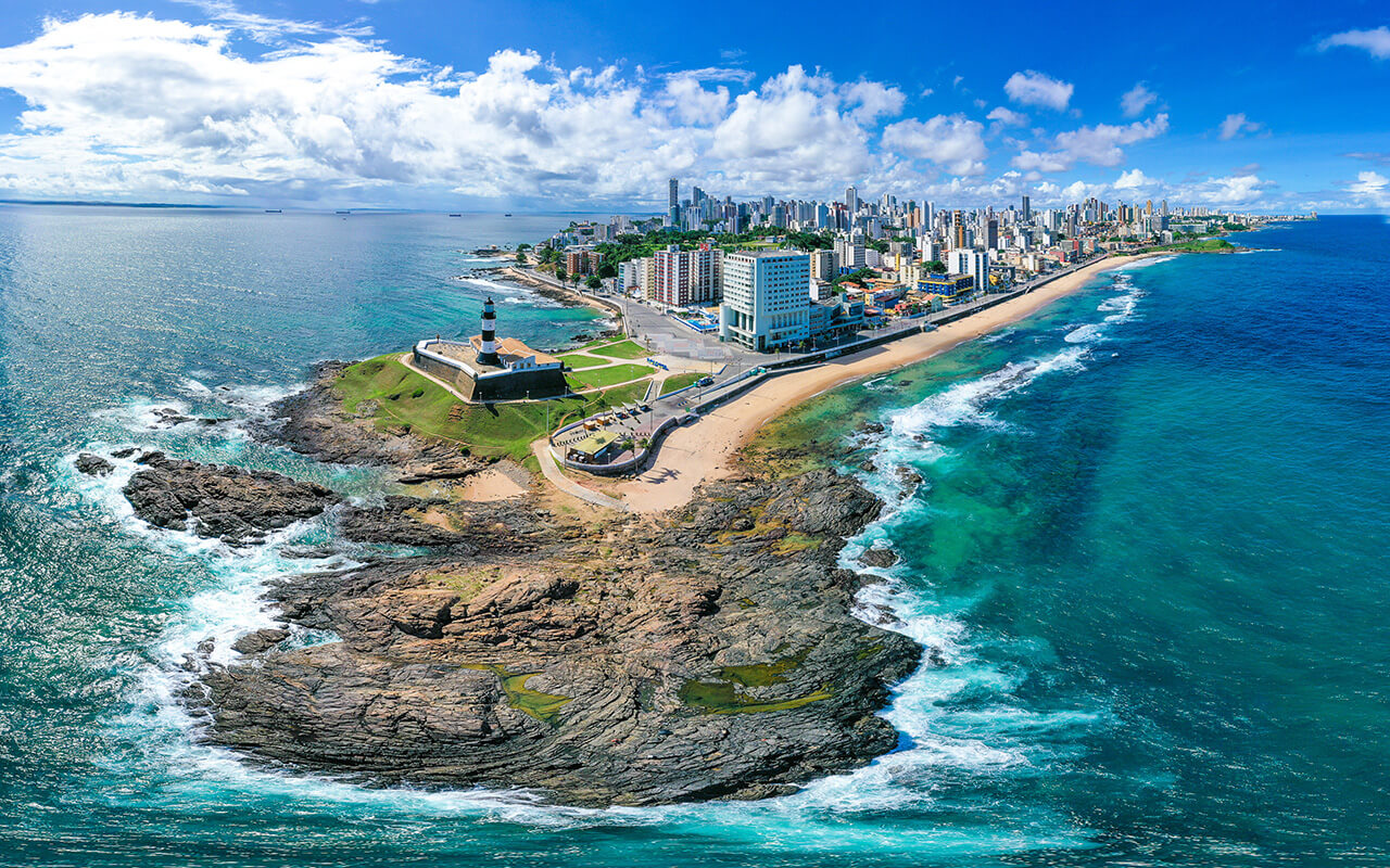 Aerial view of lighthouse in the tropical Salvador Bahia Brazil