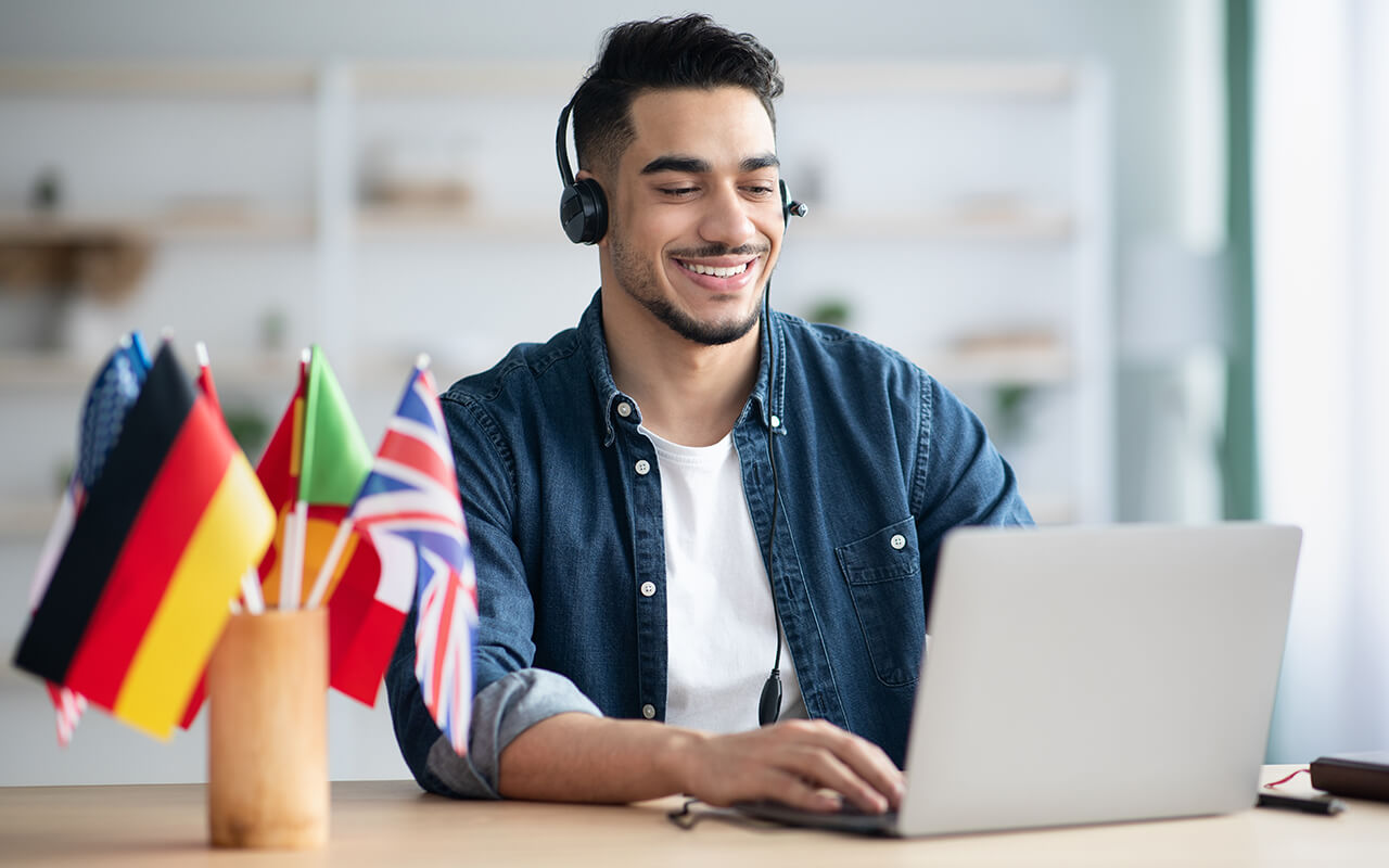 Man learning languages online