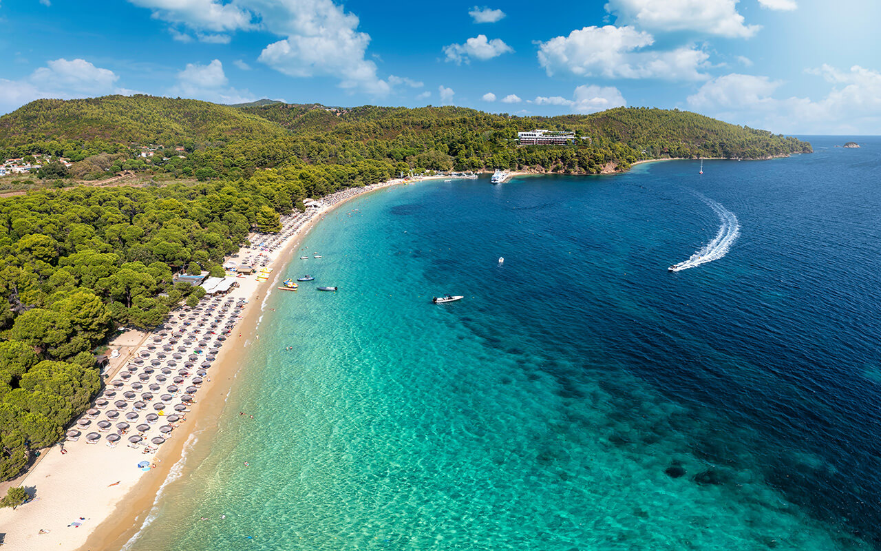 Beautiful Koukounaries beach on the island of Skiathos, Sporades, Greece