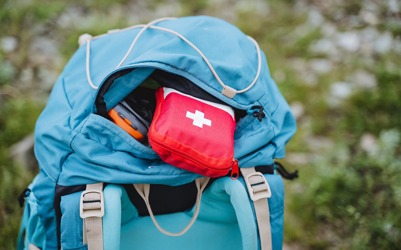 First aid bag in backpack