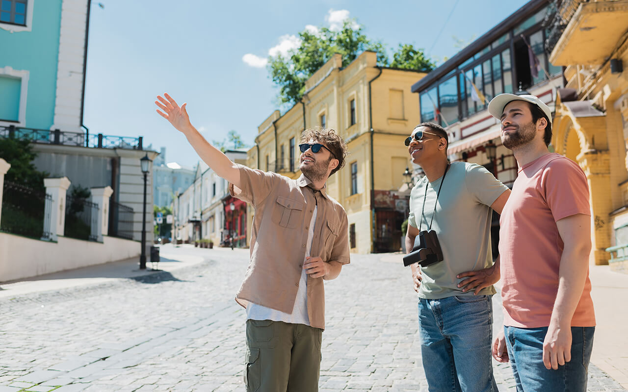 Tourists looking around a city