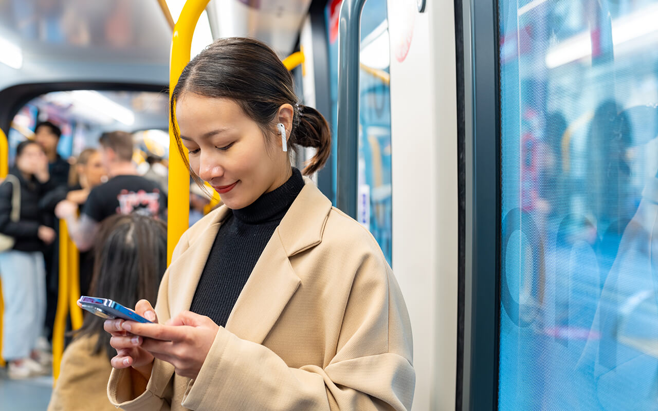 Woman on public transportation in Japan 