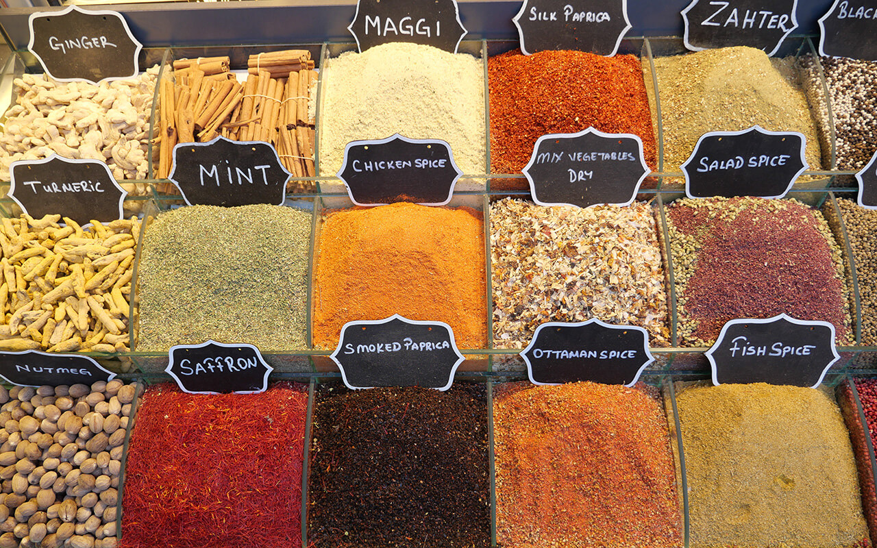 Colorful herbal tea from spice bazaar, traditional tea in Istanbul