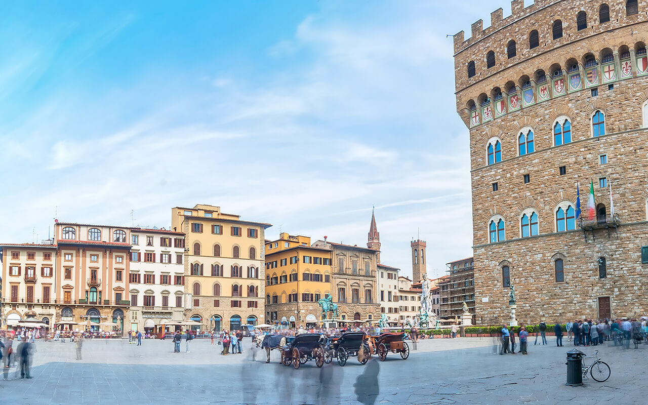 Piazza della Signoria with Palazzo Vecchio in Florence, Italy