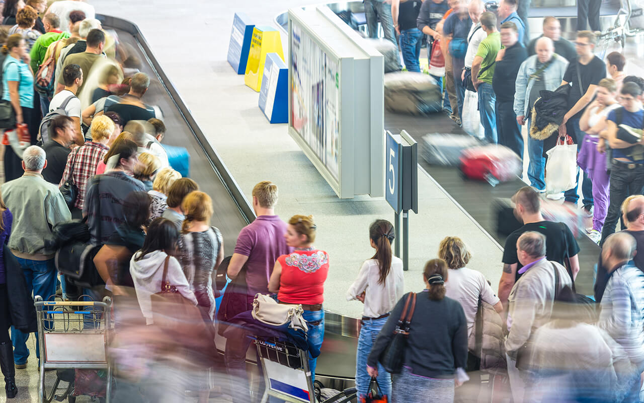 Busy airport baggage claim