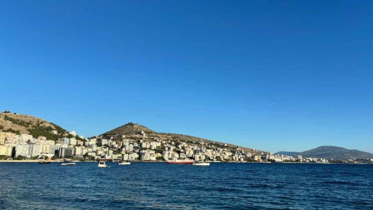 the view of the city from the beach in Alanya, Turkey