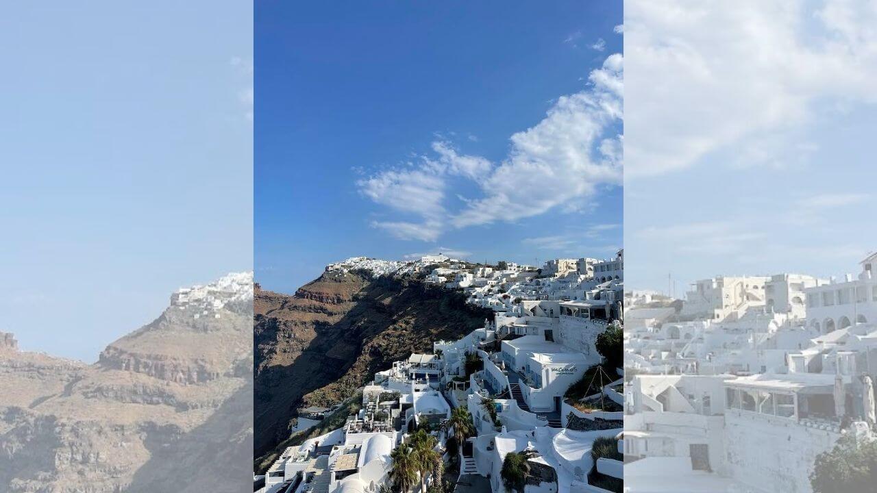 the view from the top of a hill in santorini, greece