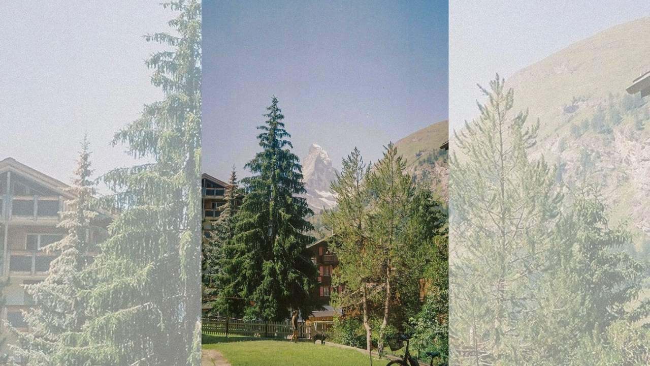 a view of the matterhorn from the top of a hill