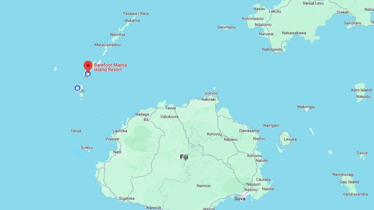 a map shows the location of a small island in the middle of the ocean