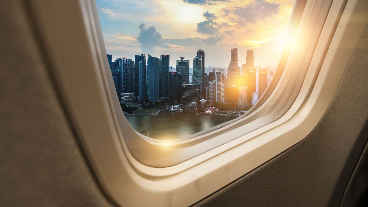 a view of the city from an airplane window