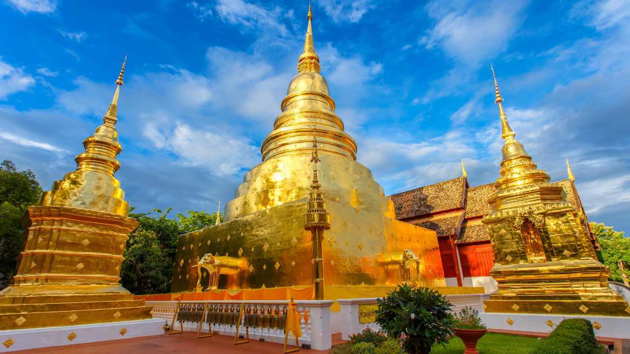 the golden pagodas at wat phra kaew in bangkok, thailand