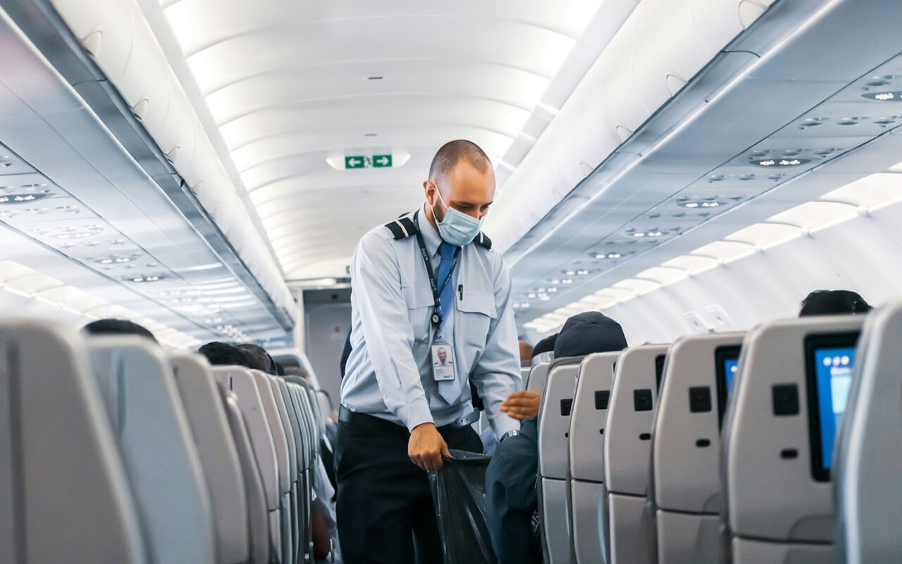 Flight attendant on an airplane 