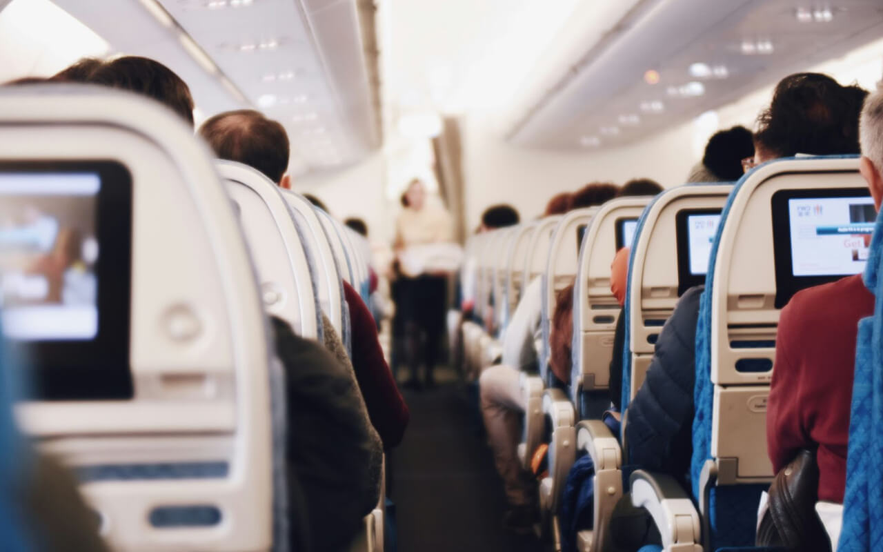 Airplane interior while in flight