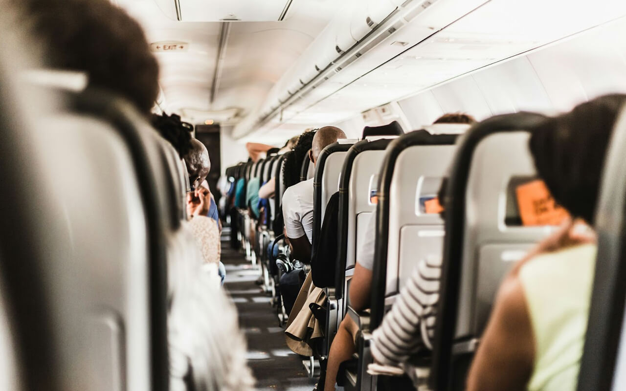 Interior of an airplane with passengers