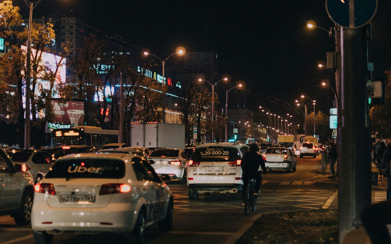 Uber cars on the street