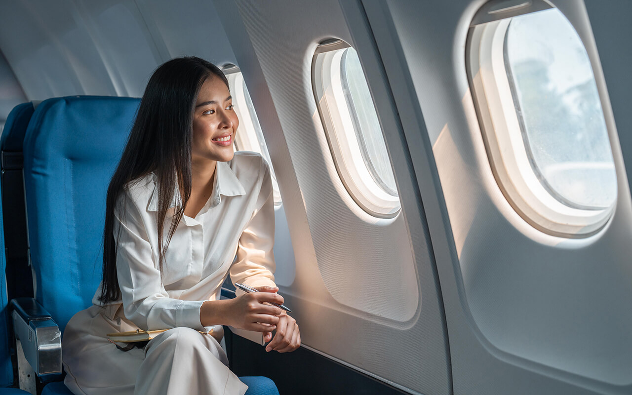 Woman on an airplane