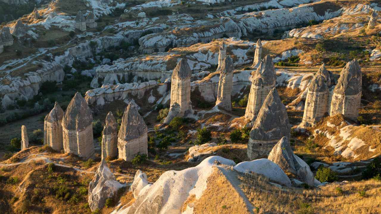 aerial view of the rock formations in cappadocia, turkey