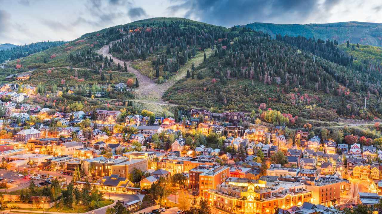 an aerial view of the town of aspen, colorado