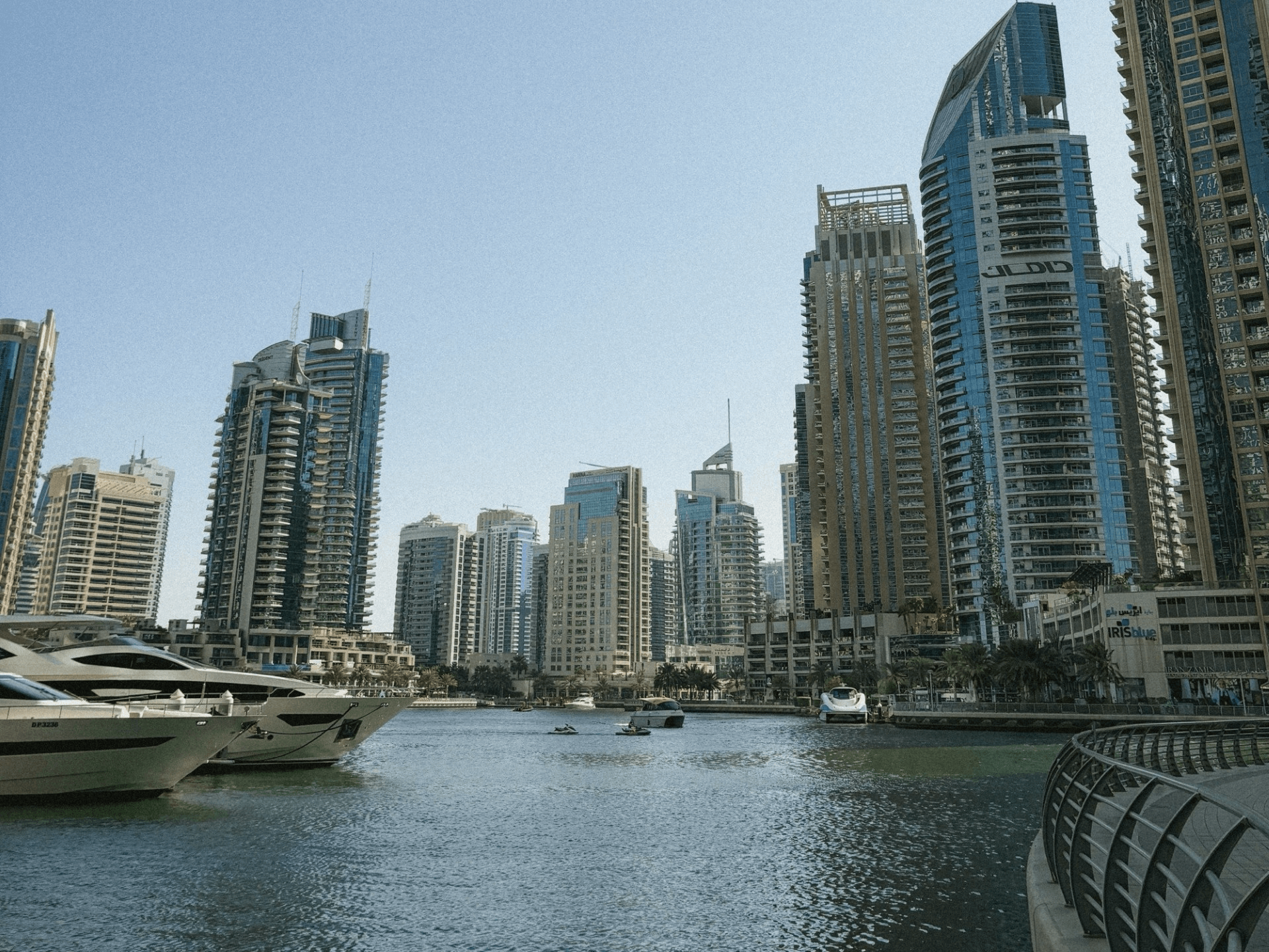 tall buildings with water around them