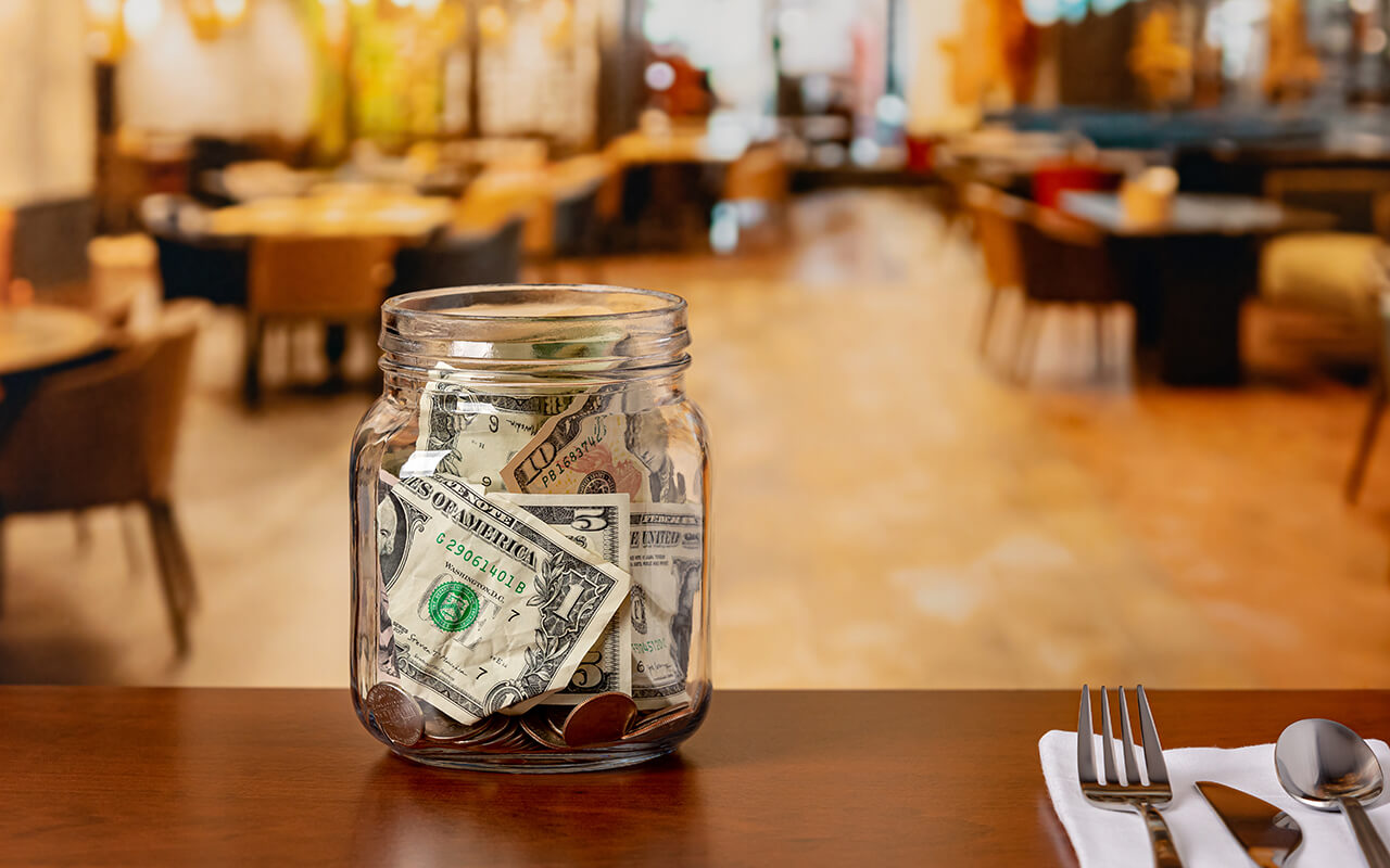 Tip jar at a restaurant