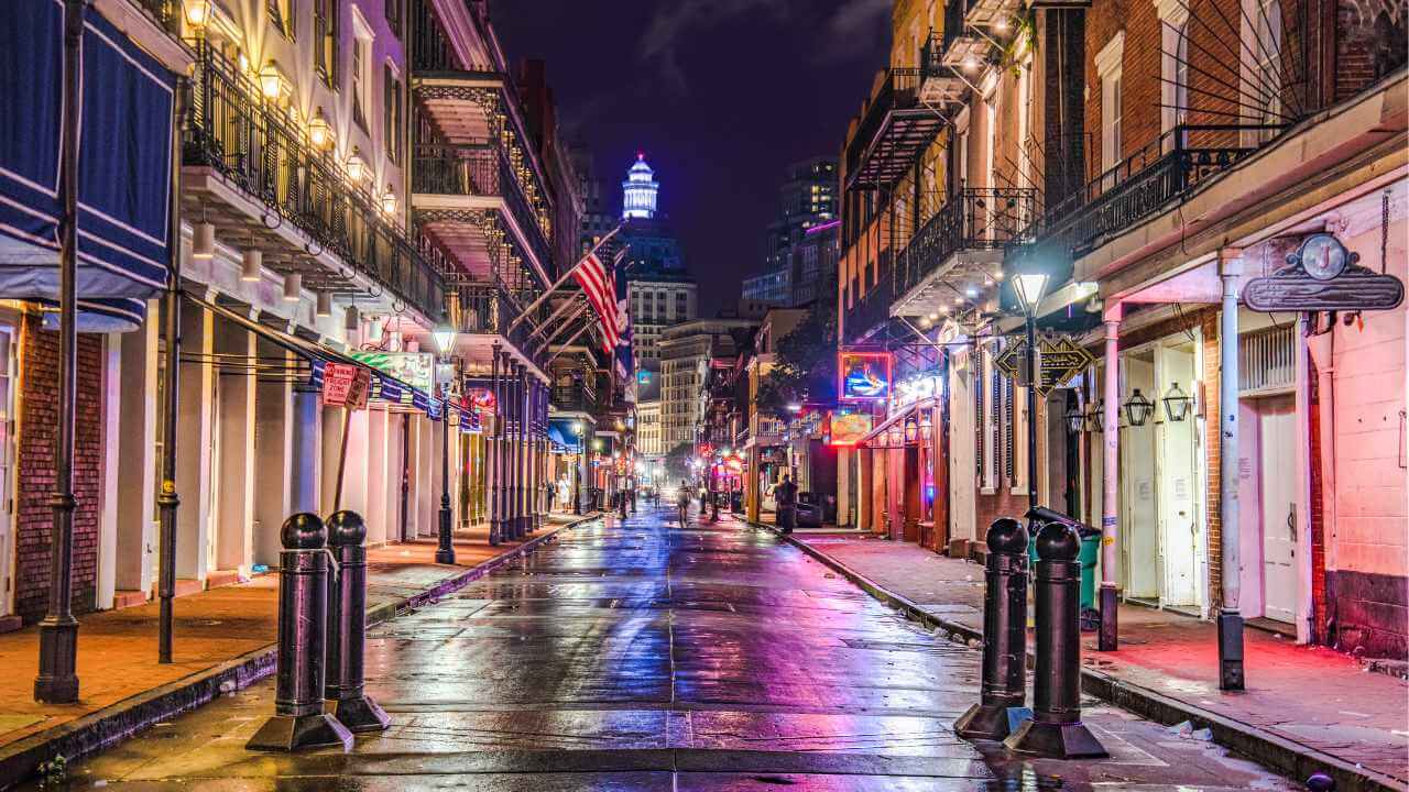 an empty street at night in new orleans