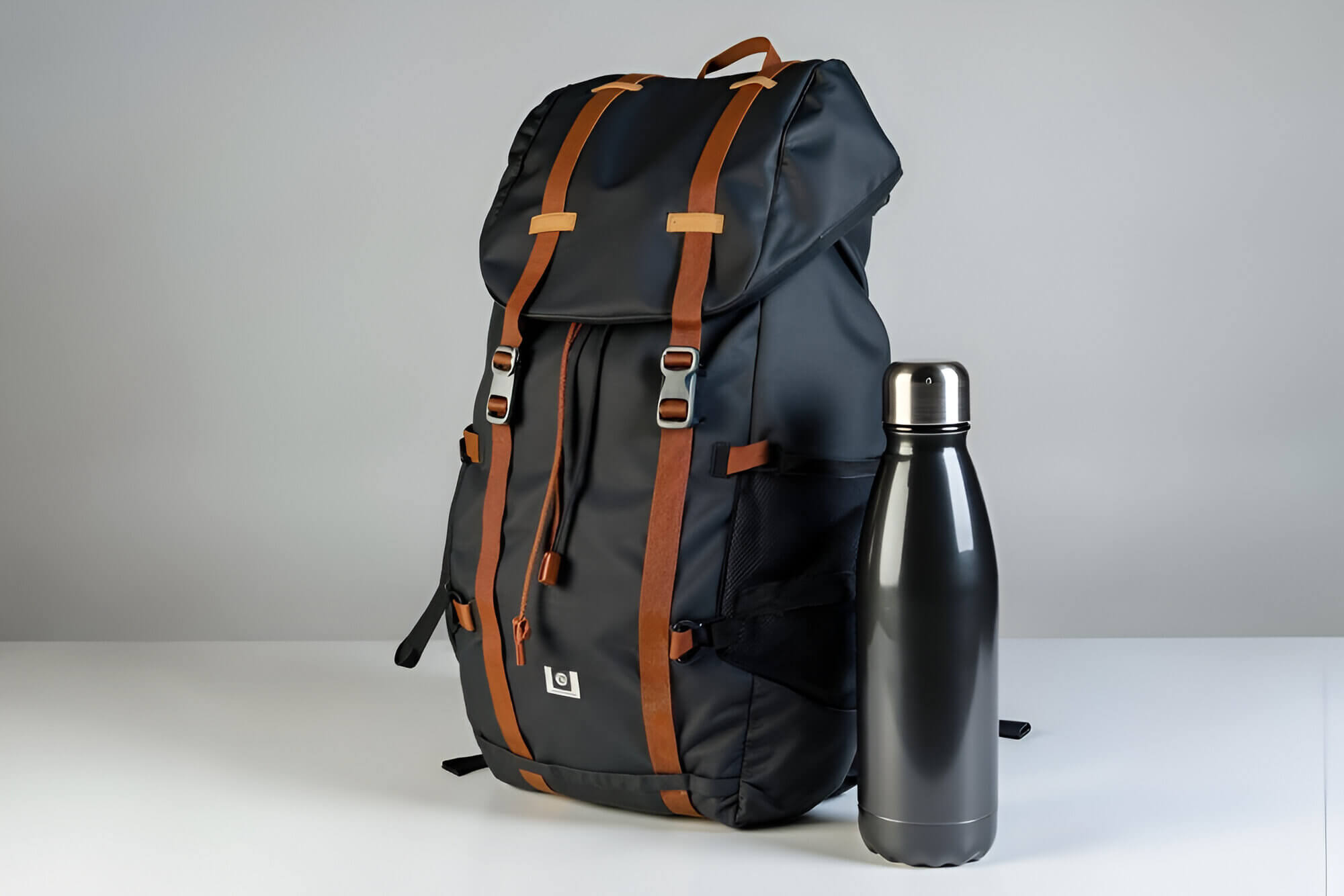 backpack and water bottle 