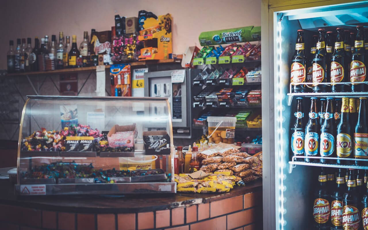 Convenience store with food and drinks for sale