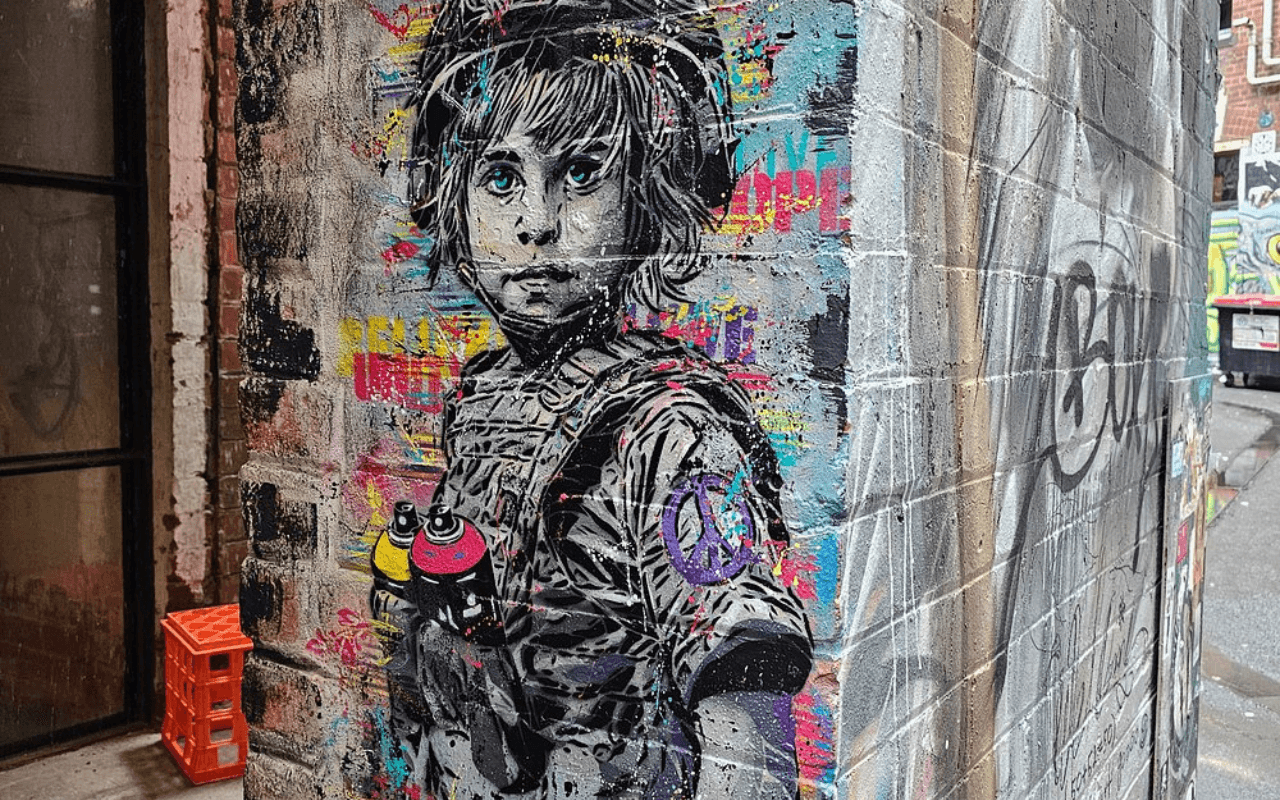 art and graffiti on bricks outside
