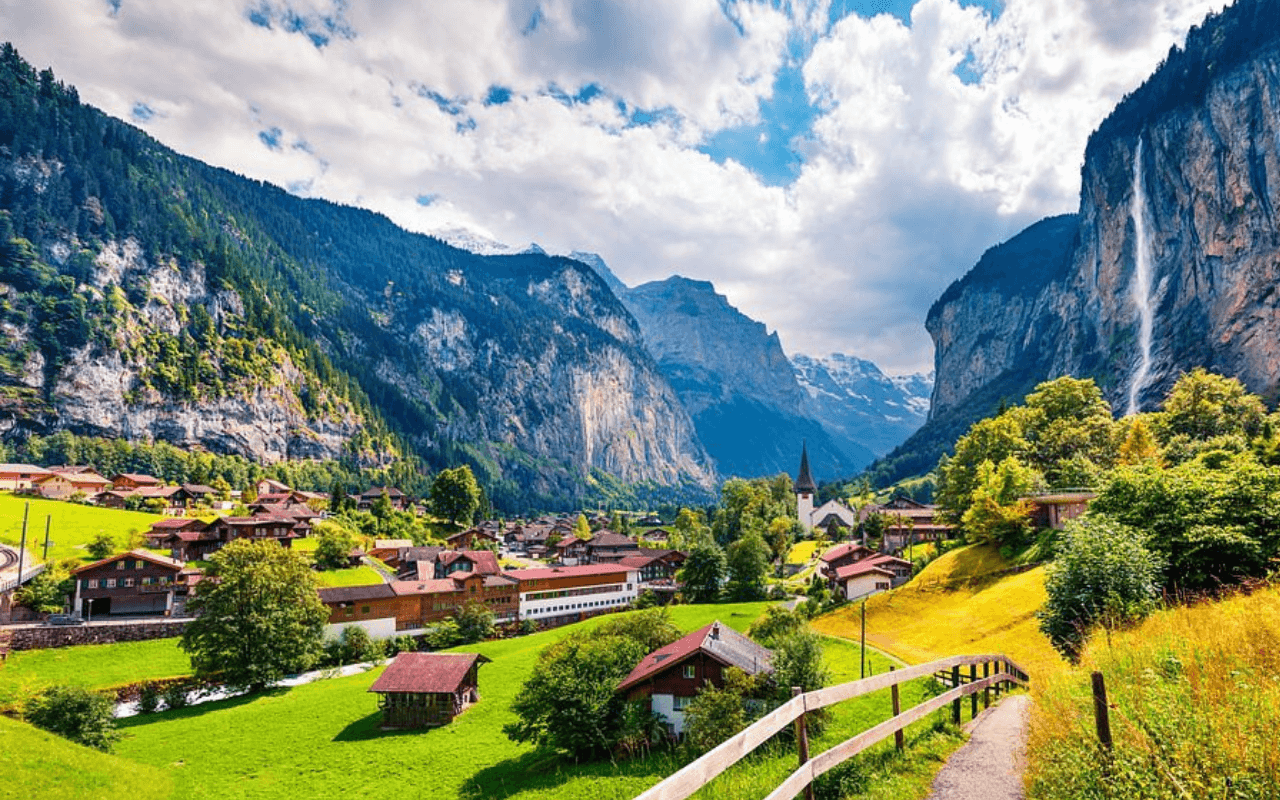 swiss mountains in the background