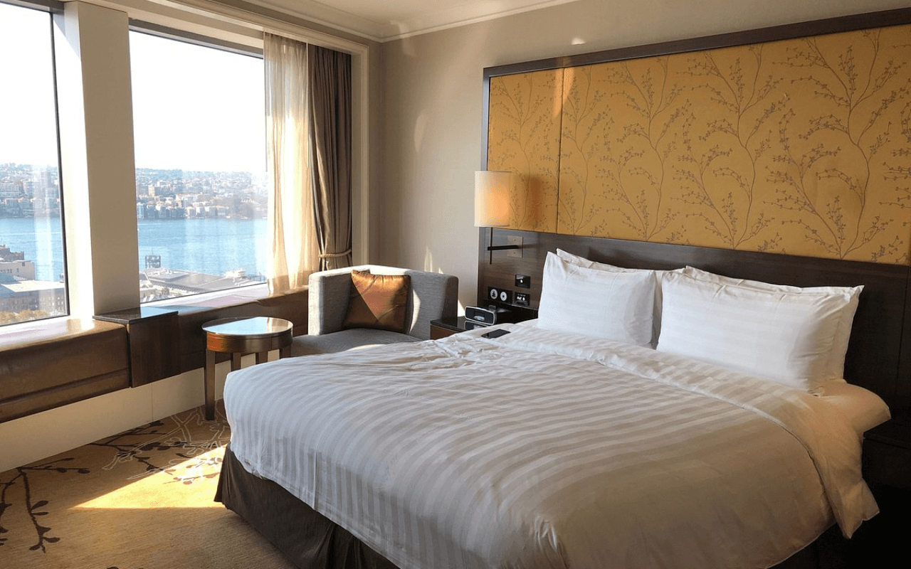 bed in hotel room