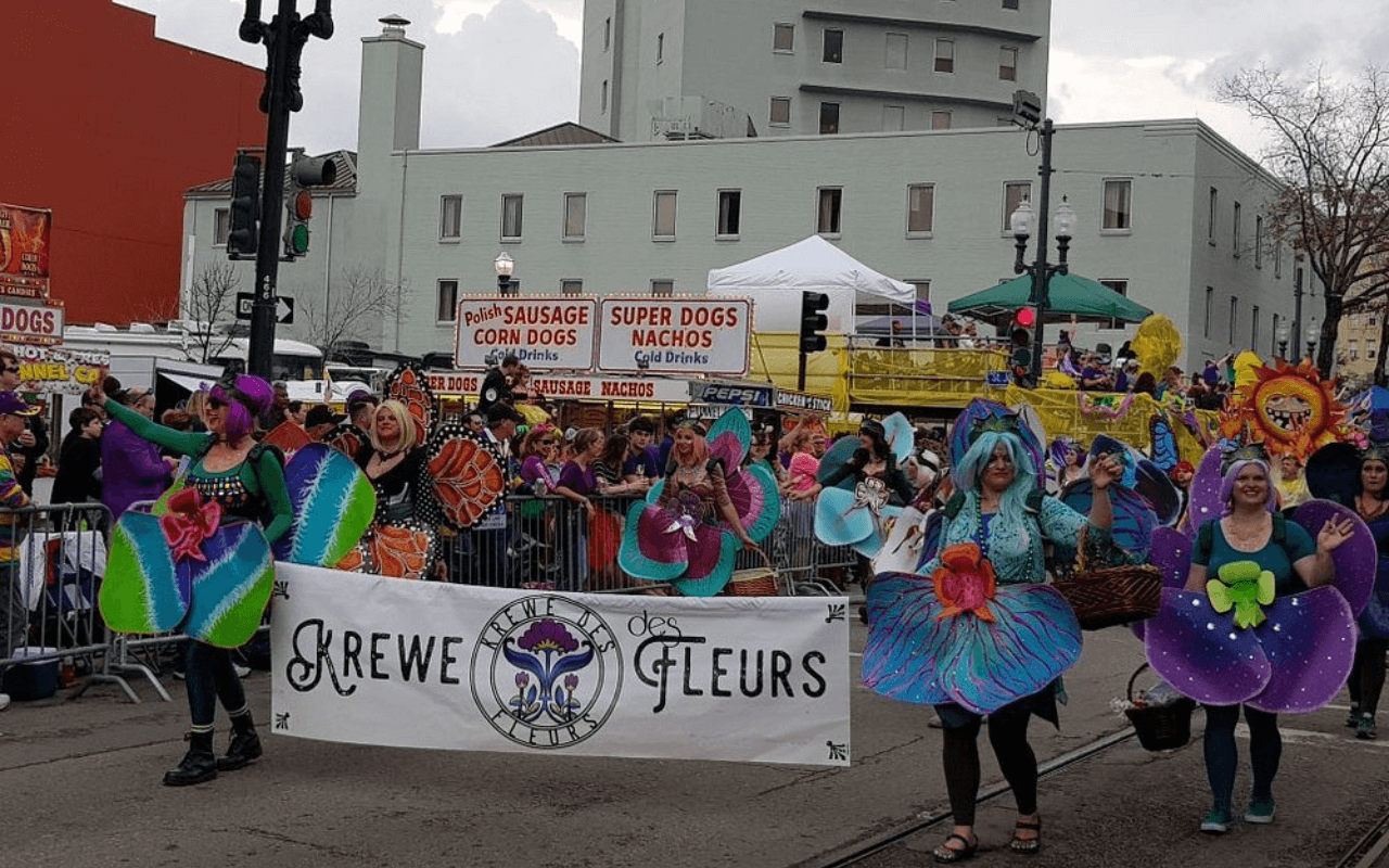 people in a mardi gras parade
