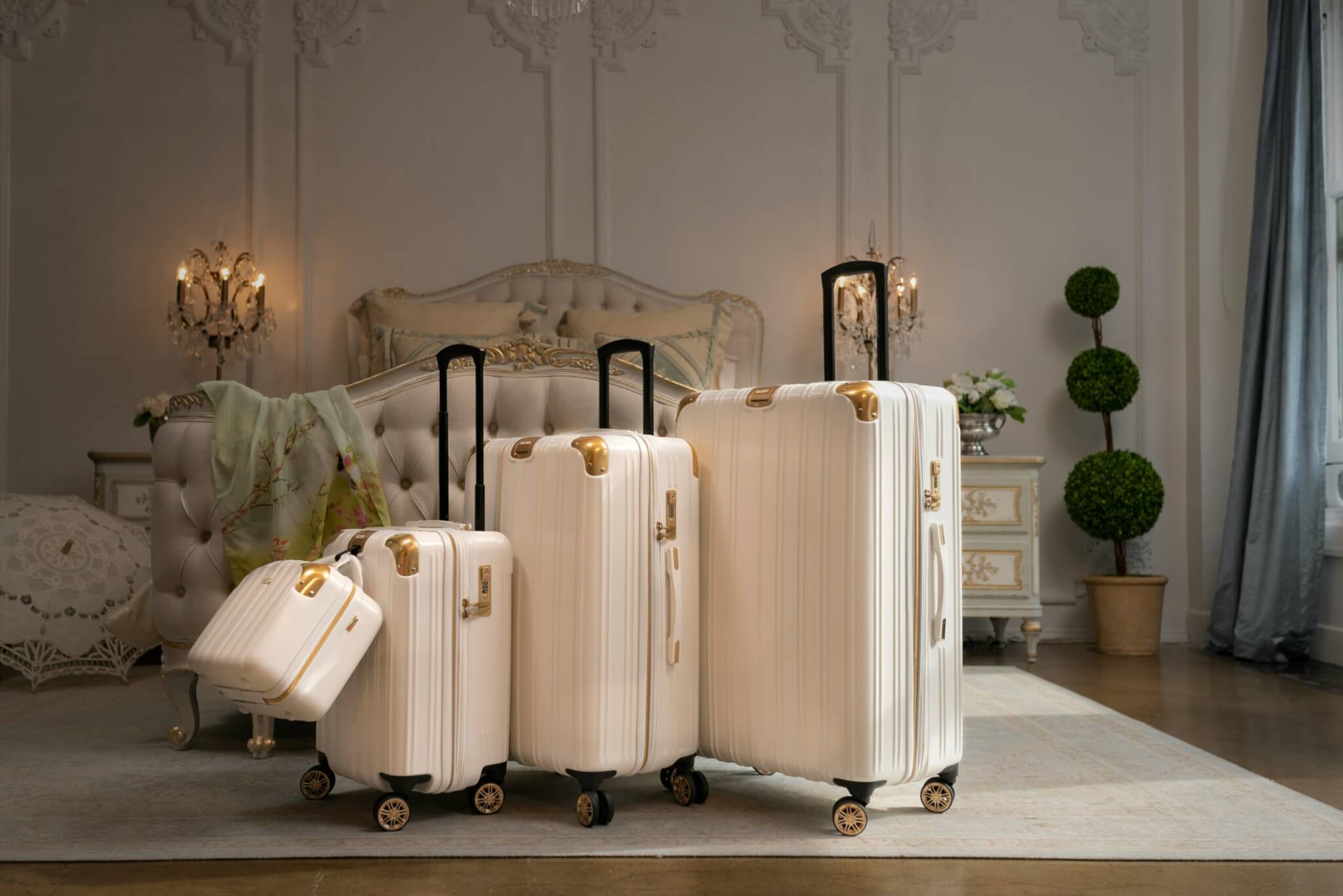 suitcases in a hotel room