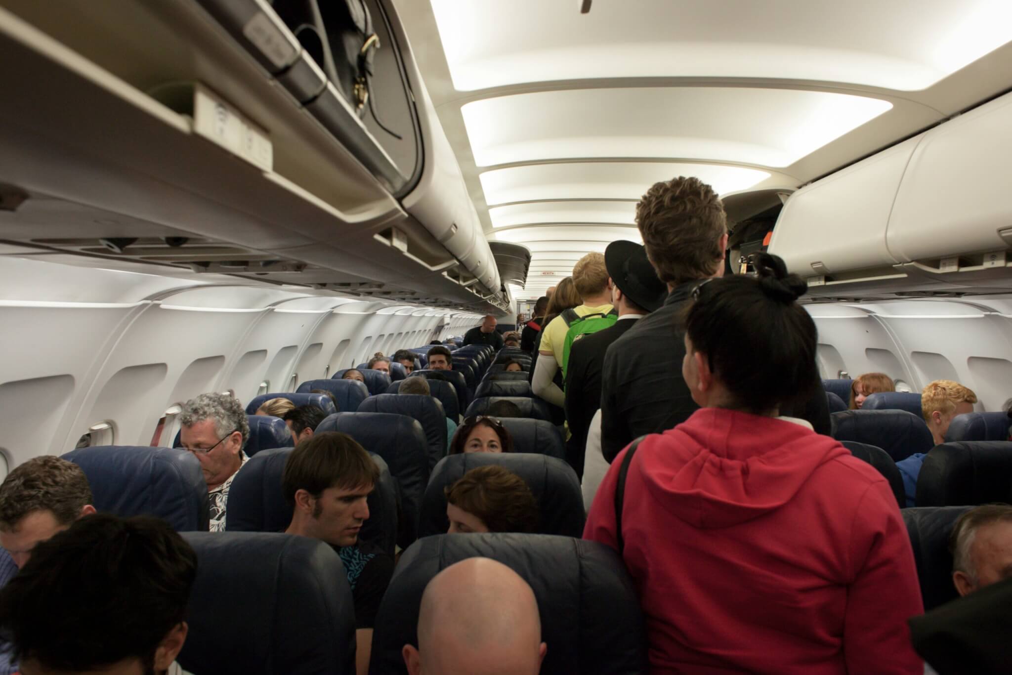 overhead compartments on an airplane