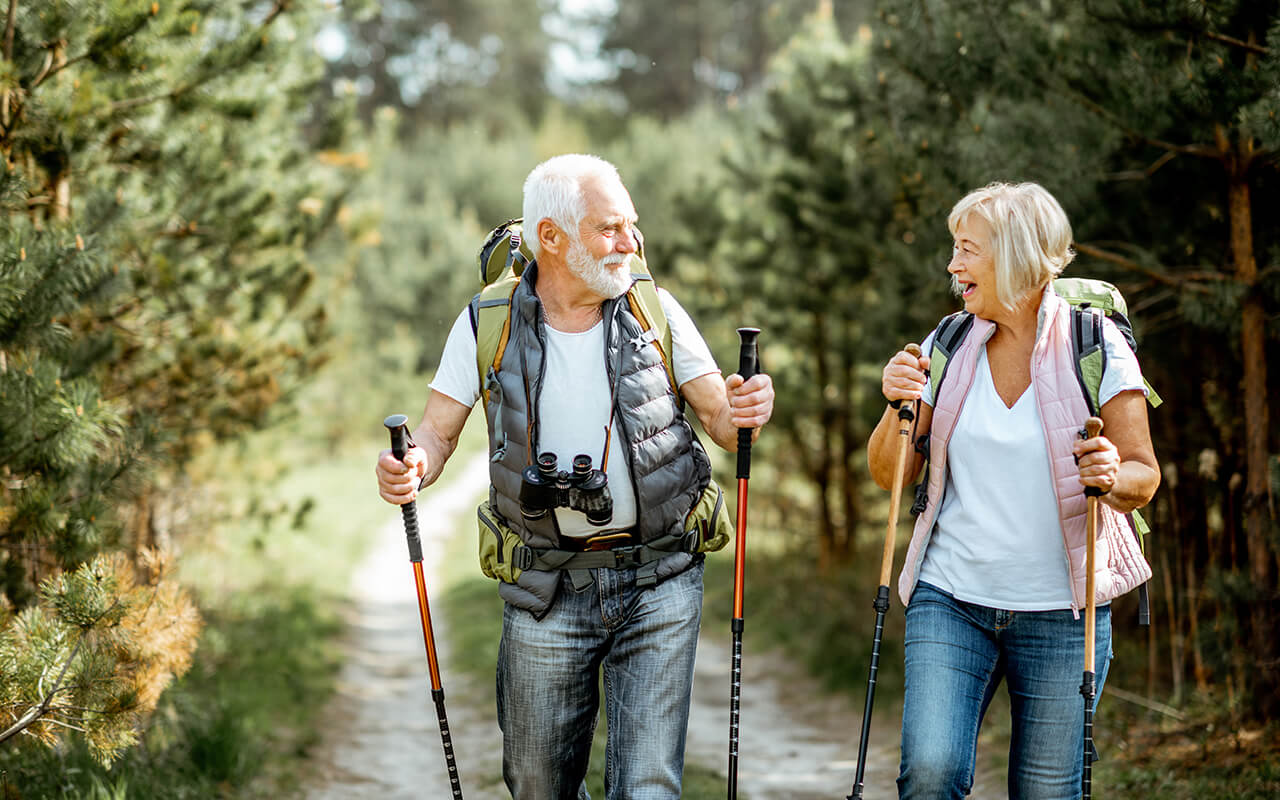Elderly couple on a hike