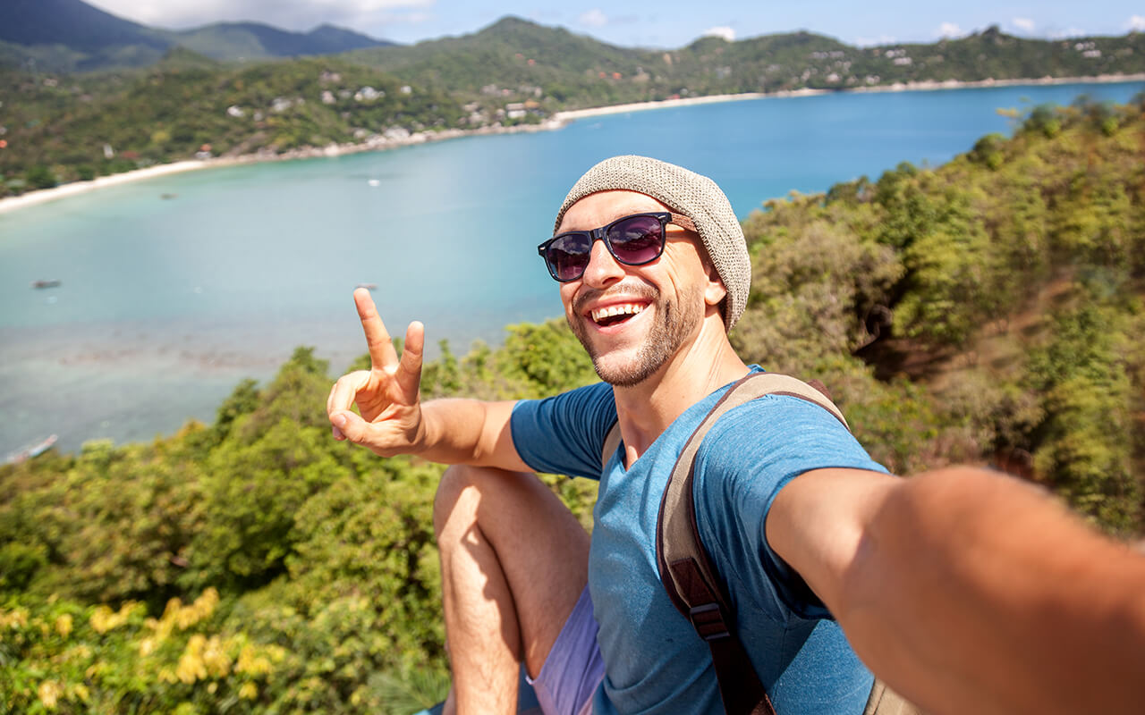 Tourist taking a selfie while traveling