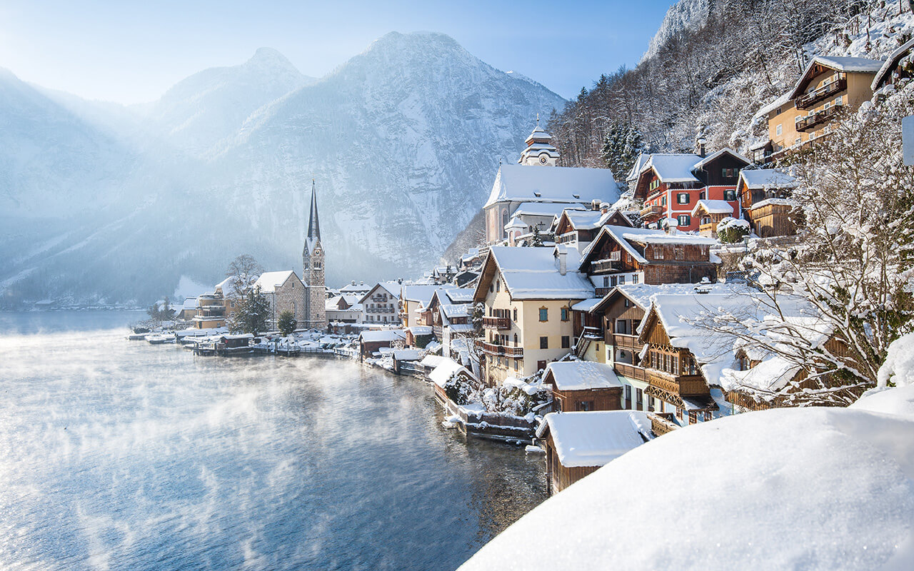 Seaside city in winter