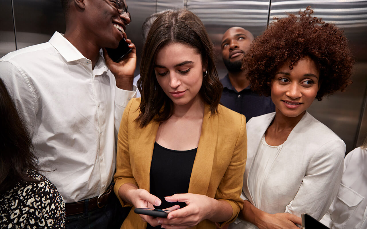 People in a crowded elevator 