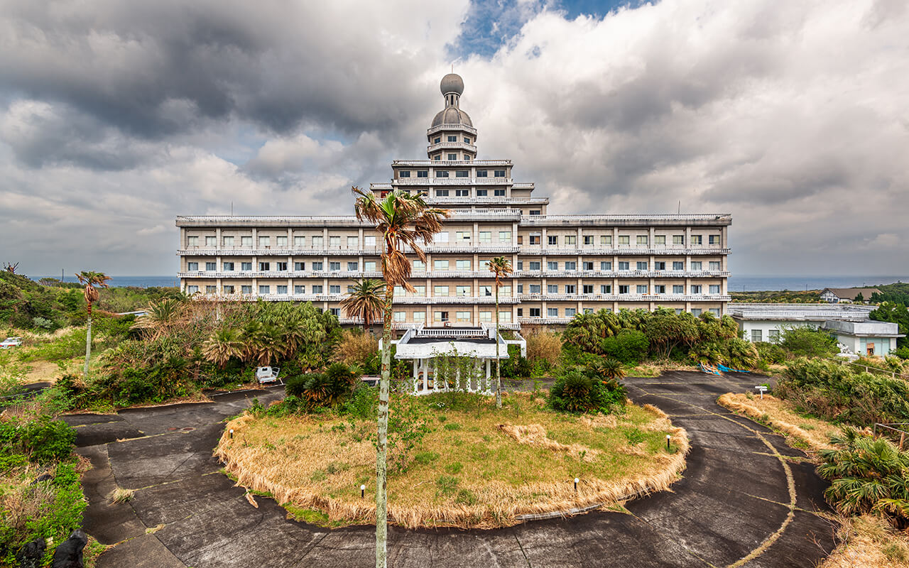 Abandoned hotel building ruins on Hachijojima Island, Japan