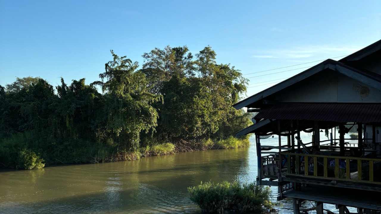 a view of the river from the top of a house