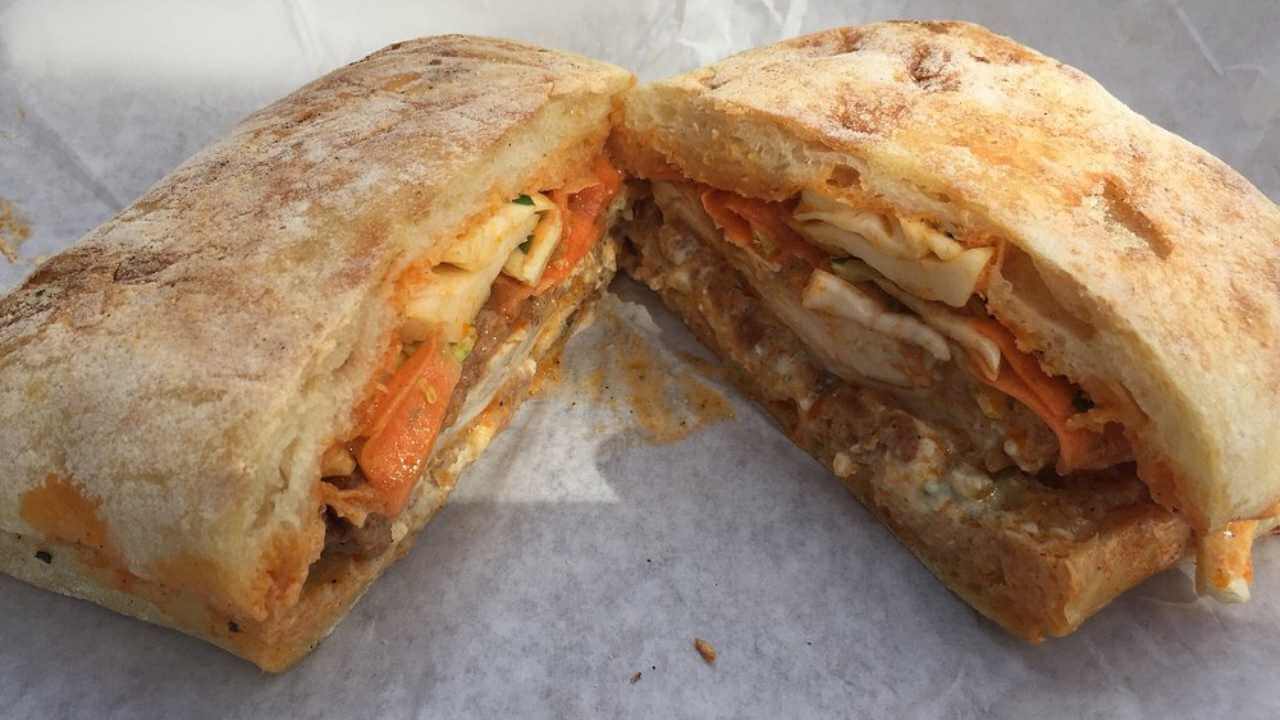 the sandwich is cut in half