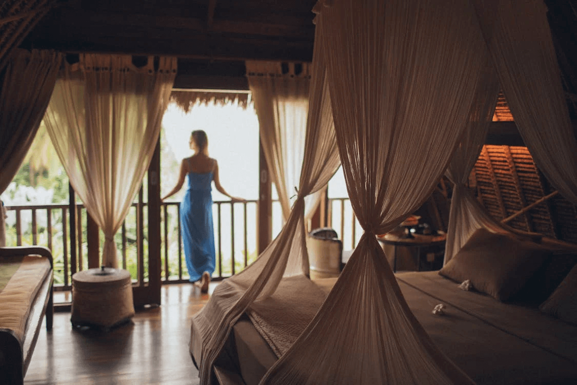 Woman at a tropical hotel