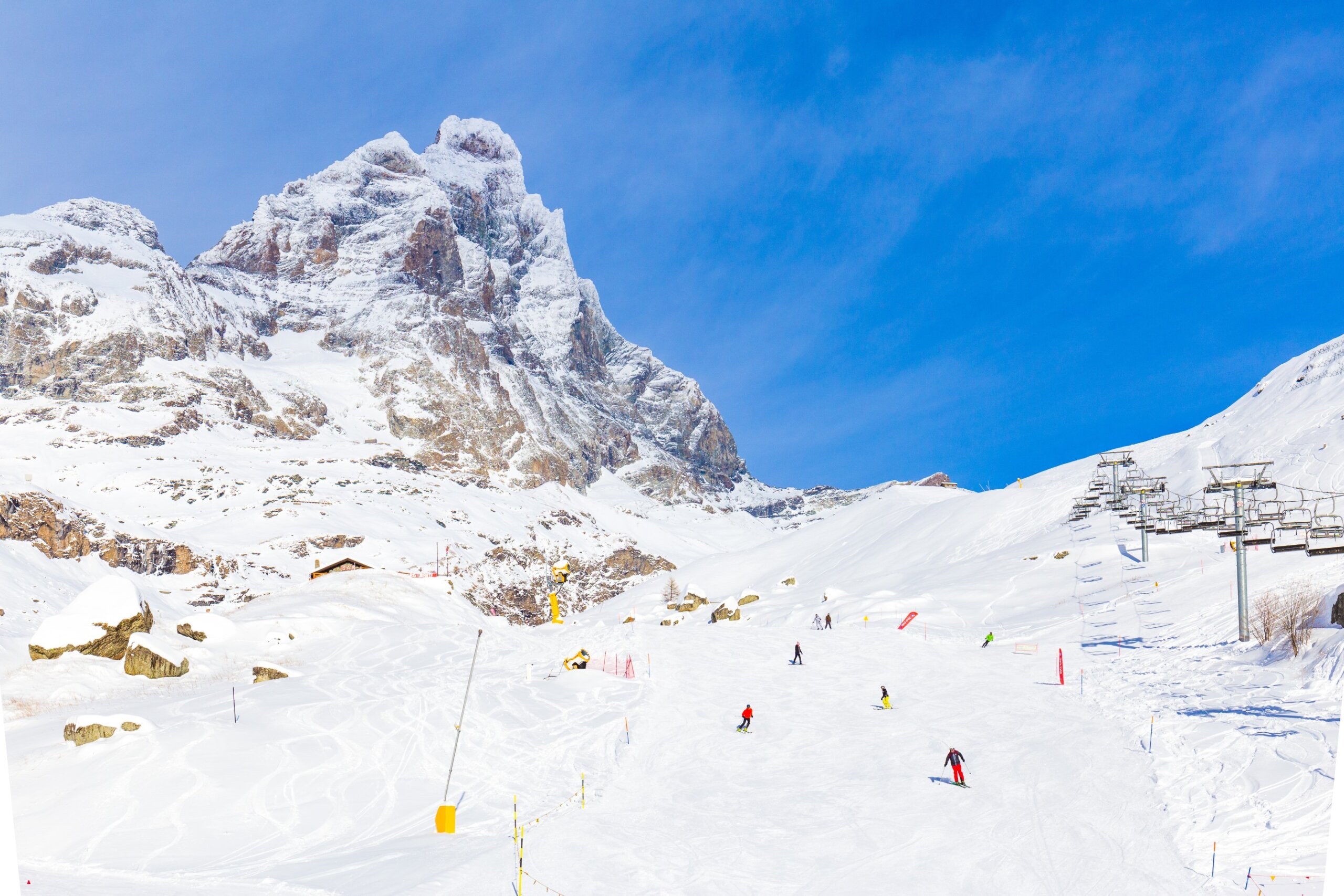 BREUIL-CERVINIA, ITALY - December 13 2018:Monte Cervino (Matterhorn) as seen from Plan Maison in December, Breuil-Cervinia, Valle d'Aosta, Italy
