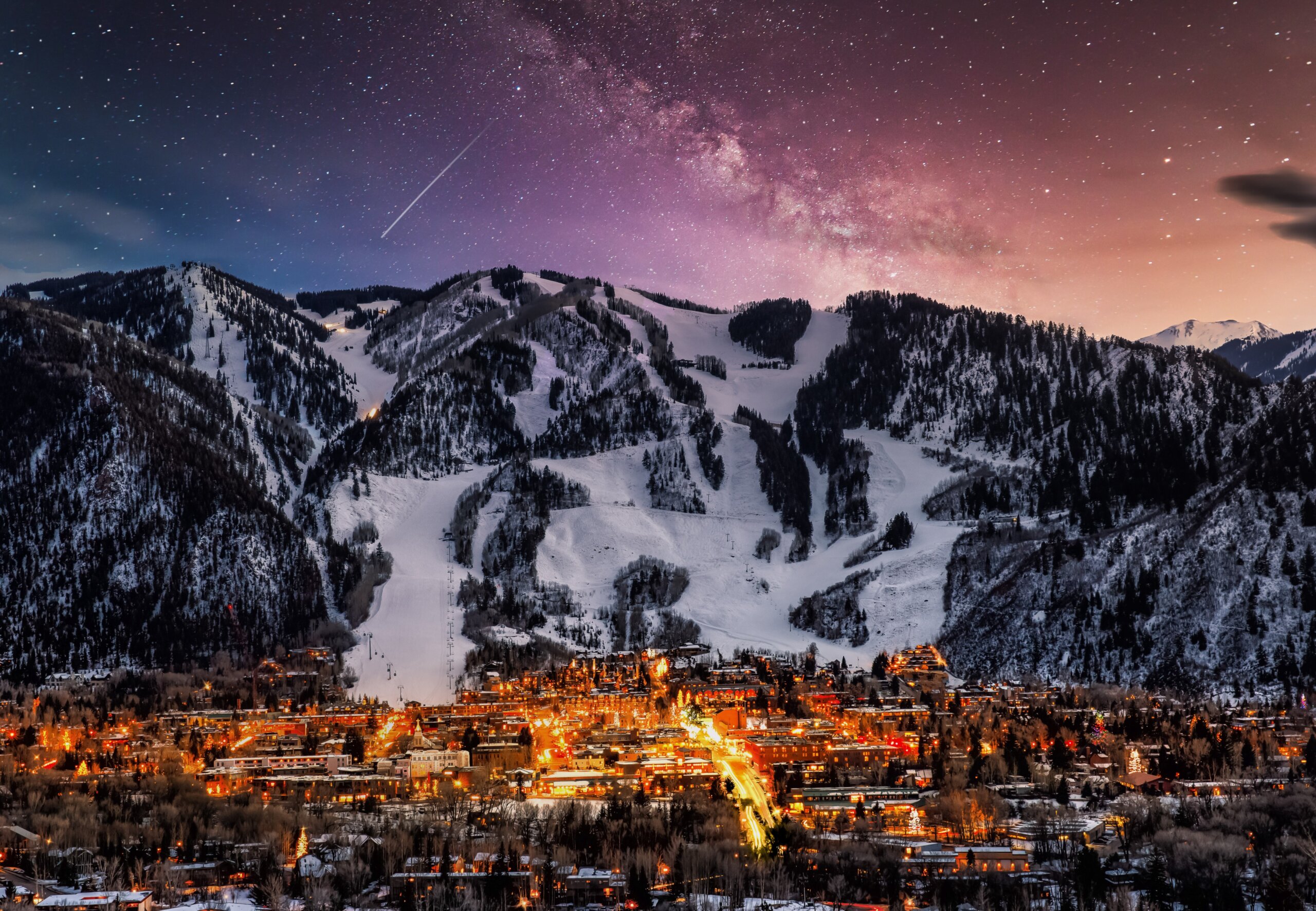 Aspen city skyline with milky way
