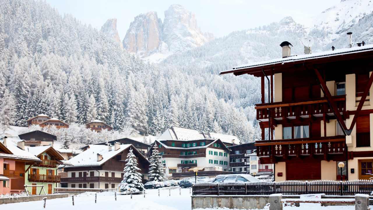 snow covered mountains in the dolomites, italy