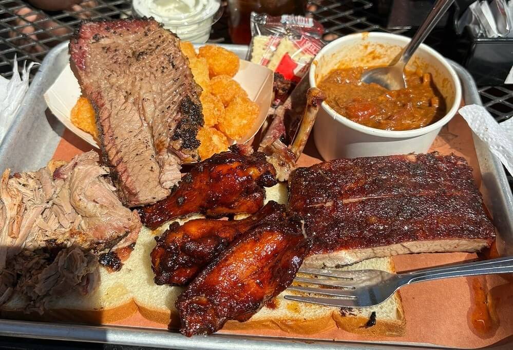 wings and bread and meat platter