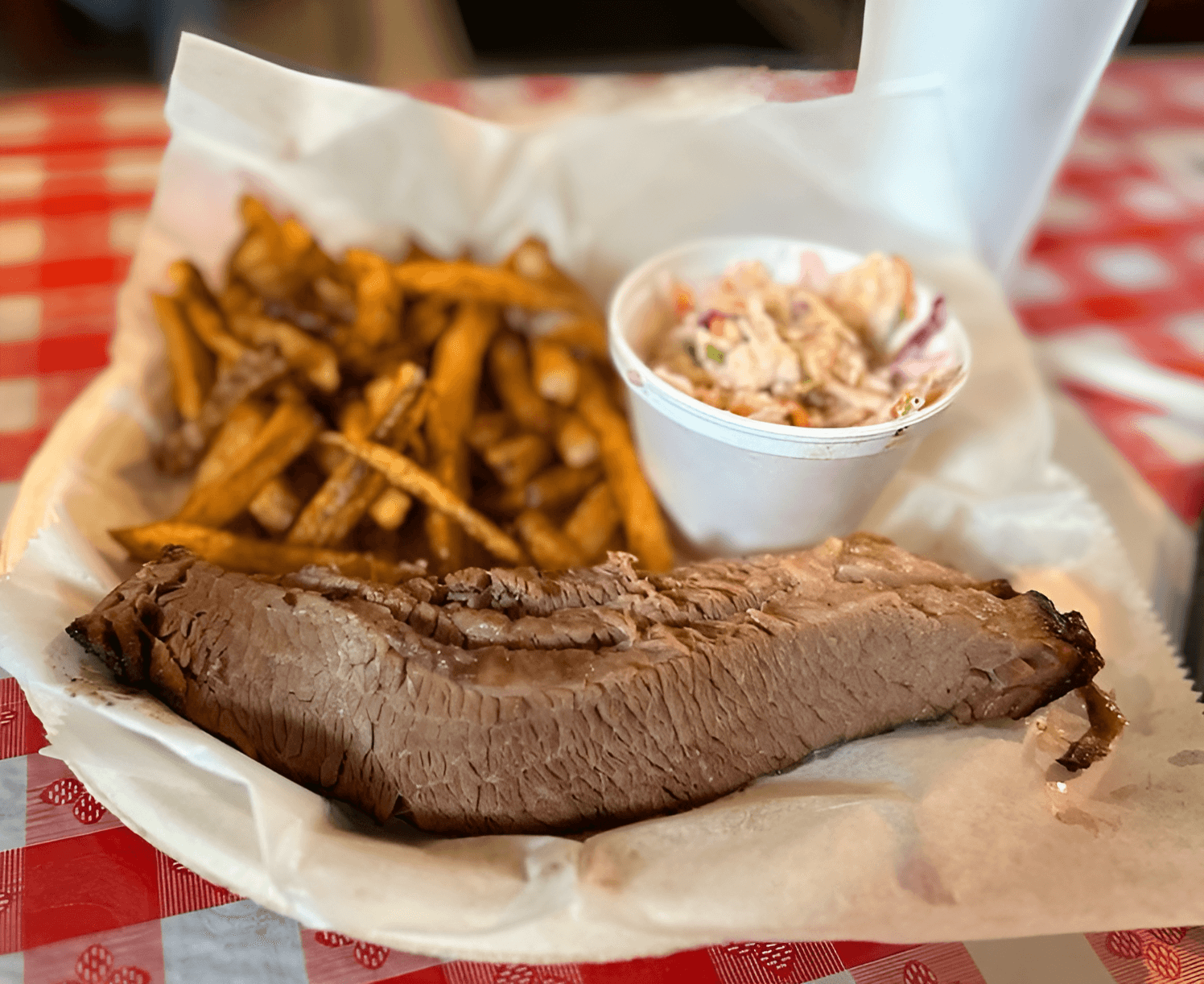fries coleslaw and meat