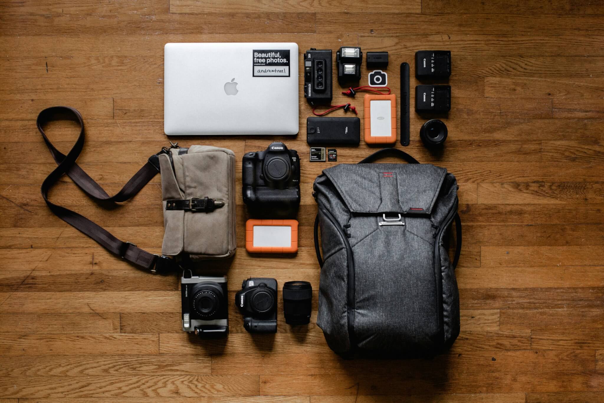 backpack and electronics