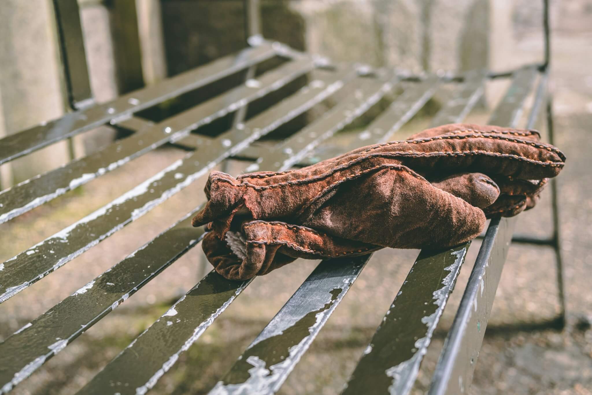 gloves on a bench