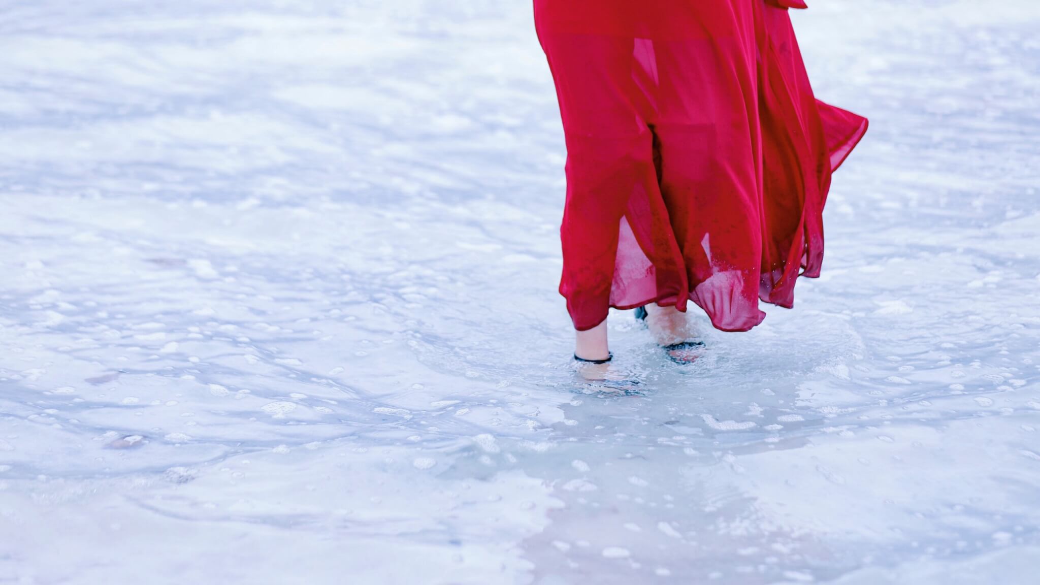 woman wearing a red dress